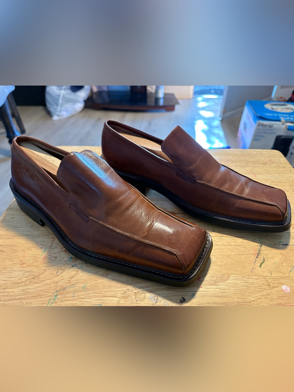 Ardell Men's Brown Leather Slip-On Square-Toe Loafers